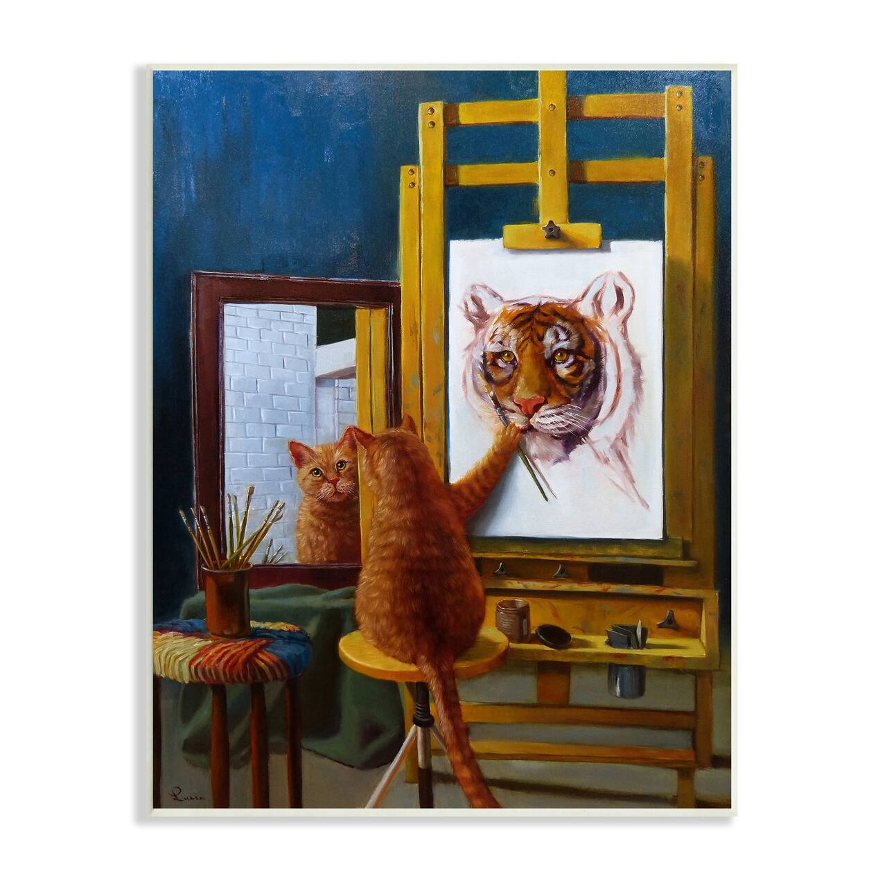 Stupell Industries Cat Confidence Self Portrait as a Tiger Funny Painting Wood Wall Plaque